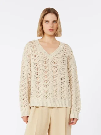 Maglione in filato di cotone e paillettes, beige