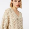 Maglione in filato di cotone e paillettes, beige Maglione in filato di cotone e paillettes, beige