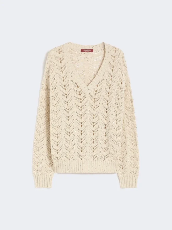 Maglione in filato di cotone e paillettes, beige Maglione in filato di cotone e paillettes, beige
