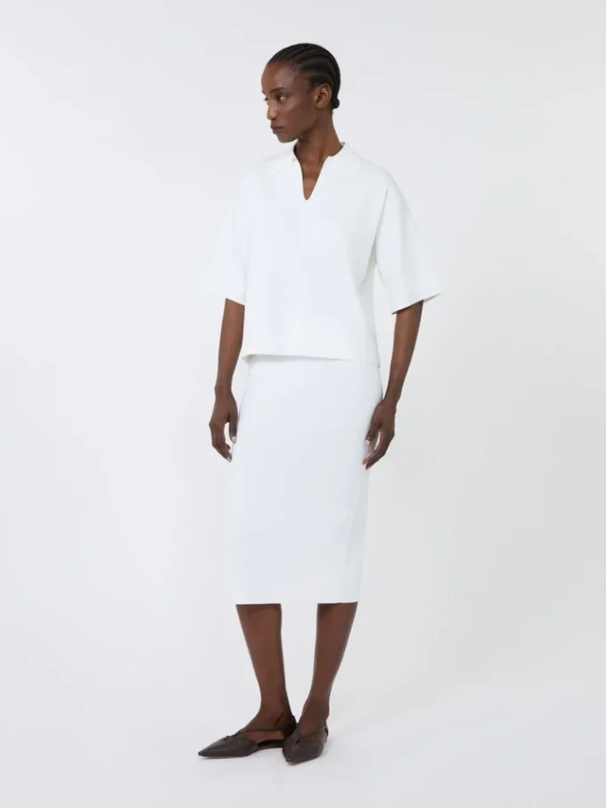 Abito tubino in filato di viscosa elasticizzata, bianco ottico Abito tubino in filato di viscosa elasticizzata, bianco ottico