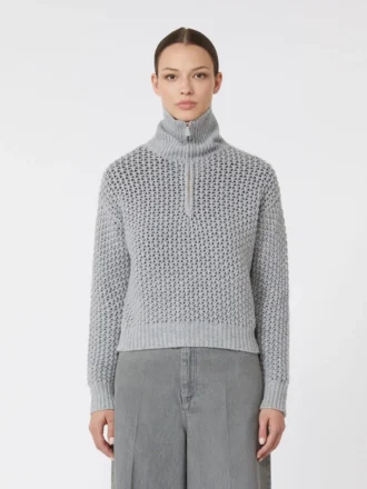 Maglione in lana, cashmere e lurex, grigio chiaro