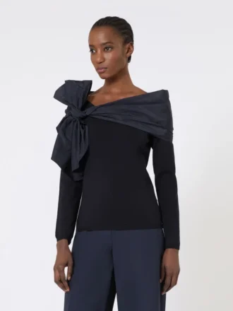 Maglione in lana con fiocco, blu oltremare