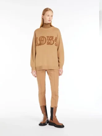 Maglione in lana e cashmere, color cammello