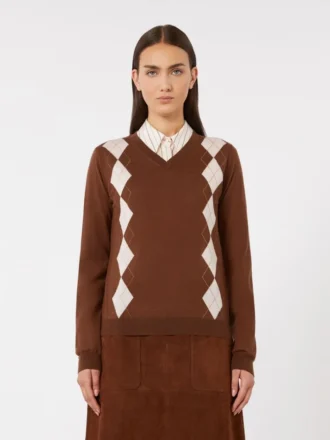 Maglione in lana e seta, color cioccolato