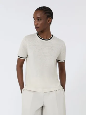 Maglione in puro filato di lino, bianco