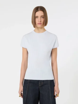Maglione in viscosa a coste, azzurro