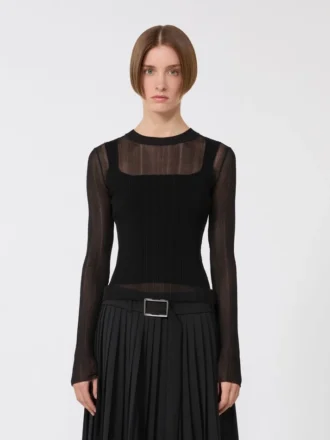 Maglione in viscosa con effetto trompe l’oeil, nero