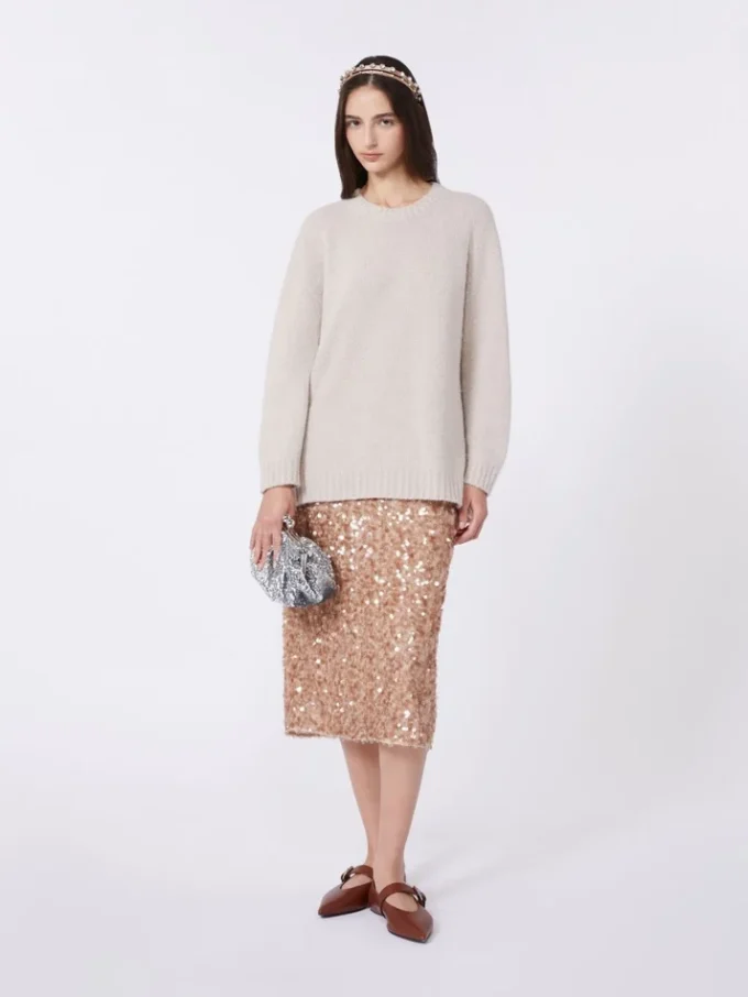 Gonna in tulle e paillettes, color nude