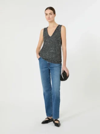 Maglione senza maniche con paillettes, grigio scuro