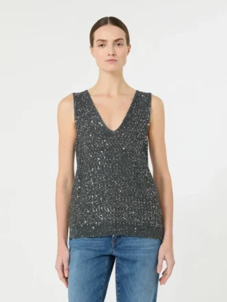 Maglione senza maniche con paillettes, grigio scuro
