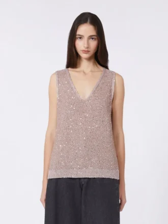 Maglione senza maniche con paillettes, rosa antico