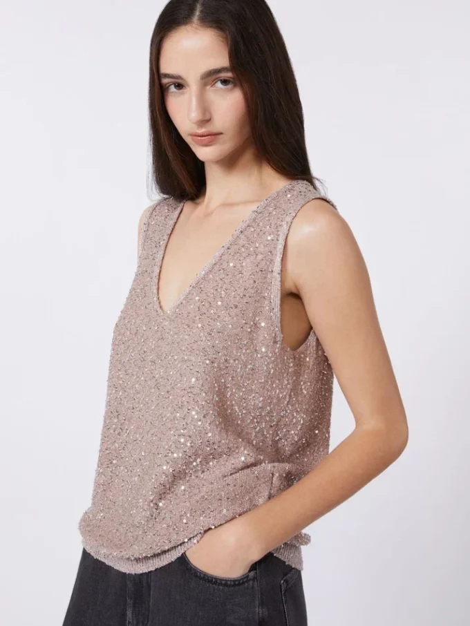 Maglione senza maniche con paillettes, rosa antico Maglione senza maniche con paillettes, rosa antico