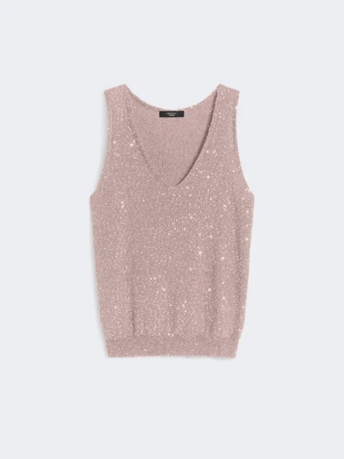 Maglione senza maniche con paillettes, rosa antico Maglione senza maniche con paillettes, rosa antico