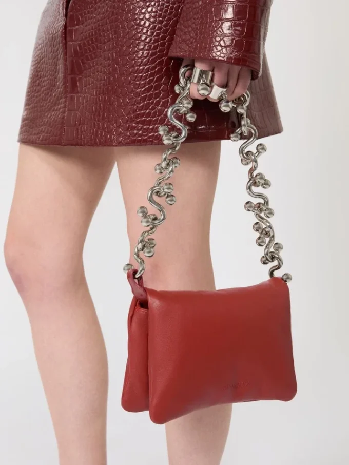 Mini-borsa Soffy in nappa imbottita, rosso mattone