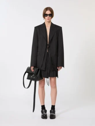 Minigonna in gabardine gessata, nera
