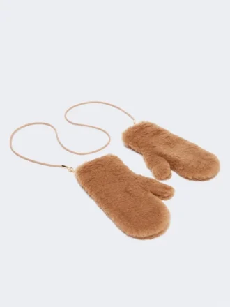 Muffole in tessuto Teddy, color cammello