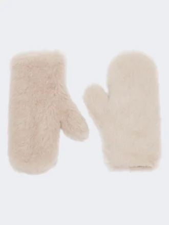 Muffole in tessuto teddy di alpaca e lana, beige