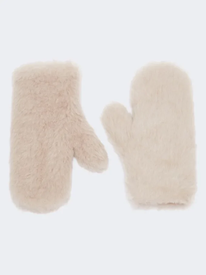 Muffole in tessuto teddy di alpaca e lana, beige