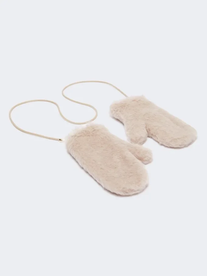 Muffole in tessuto teddy di alpaca e lana, beige