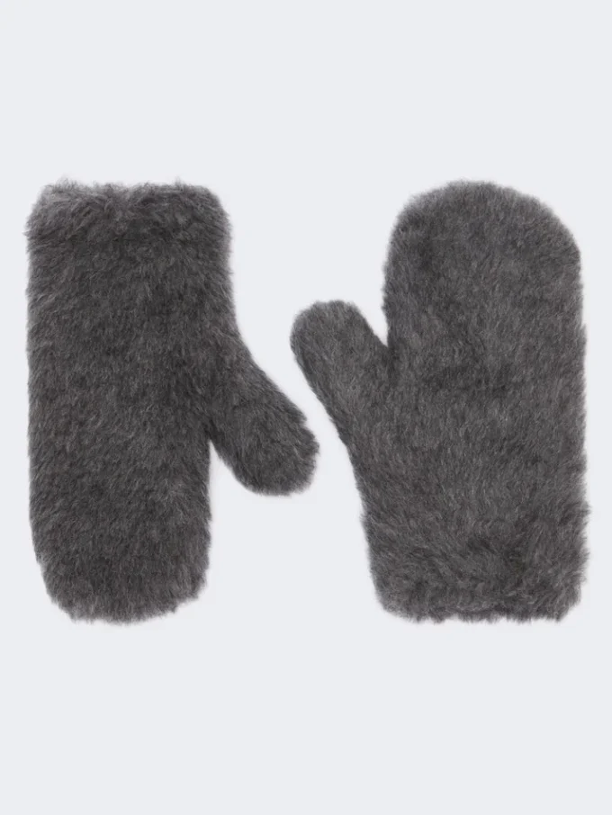 Muffole in tessuto teddy di lana e alpaca, grigio medio