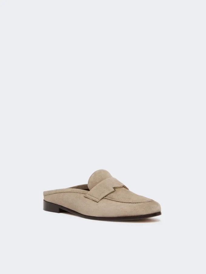 Mules in pelle scamosciata, color fango