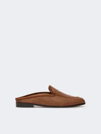 Mules in tela effetto rafia, marrone ambra