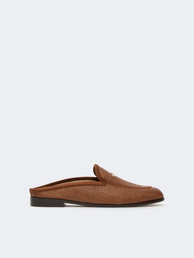 Mules in tela effetto rafia, marrone ambra Mules in tela effetto rafia, marrone ambra