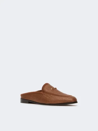 Mules in tela effetto rafia, marrone ambra