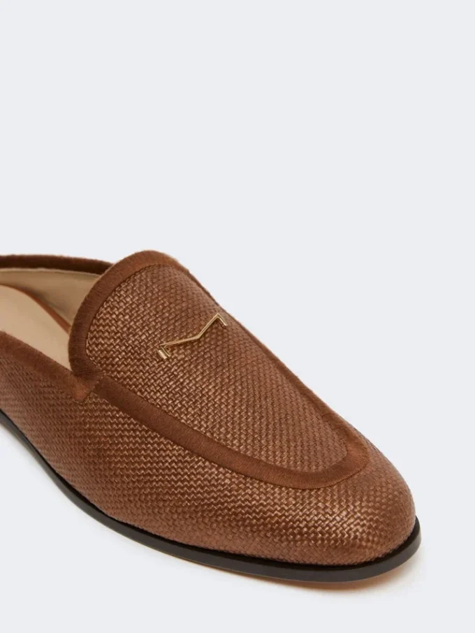 Mules in tela effetto rafia, marrone ambra Mules in tela effetto rafia, marrone ambra