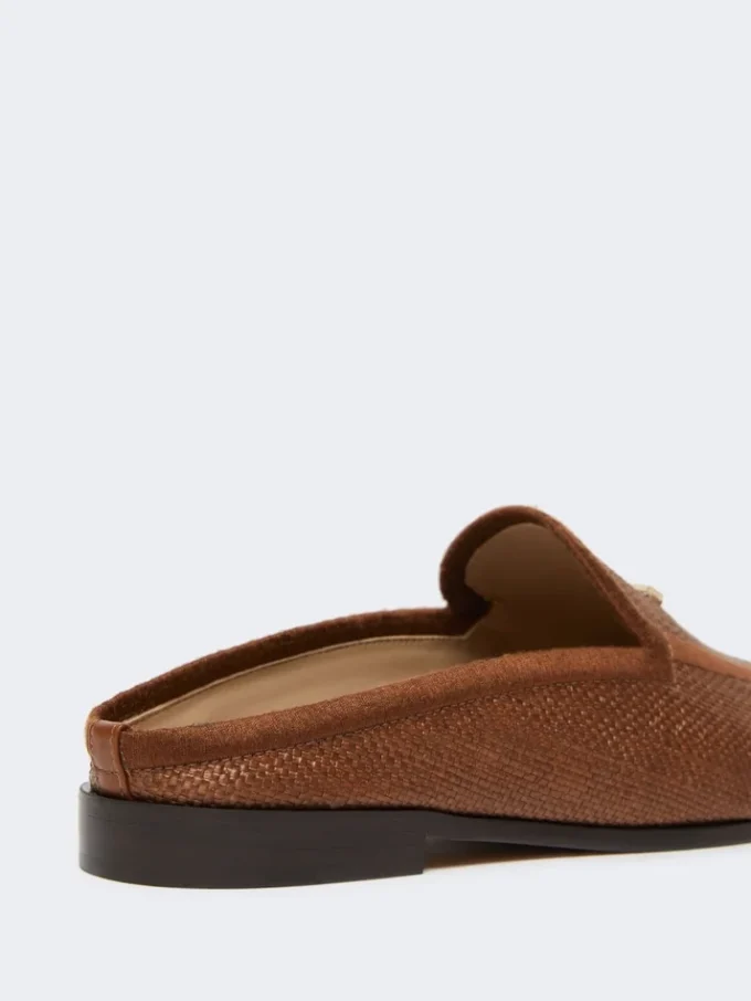 Mules in tela effetto rafia, marrone ambra Mules in tela effetto rafia, marrone ambra