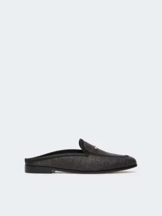Mules in tela effetto rafia, nero