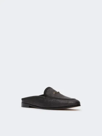 Mules in tela effetto rafia, nero