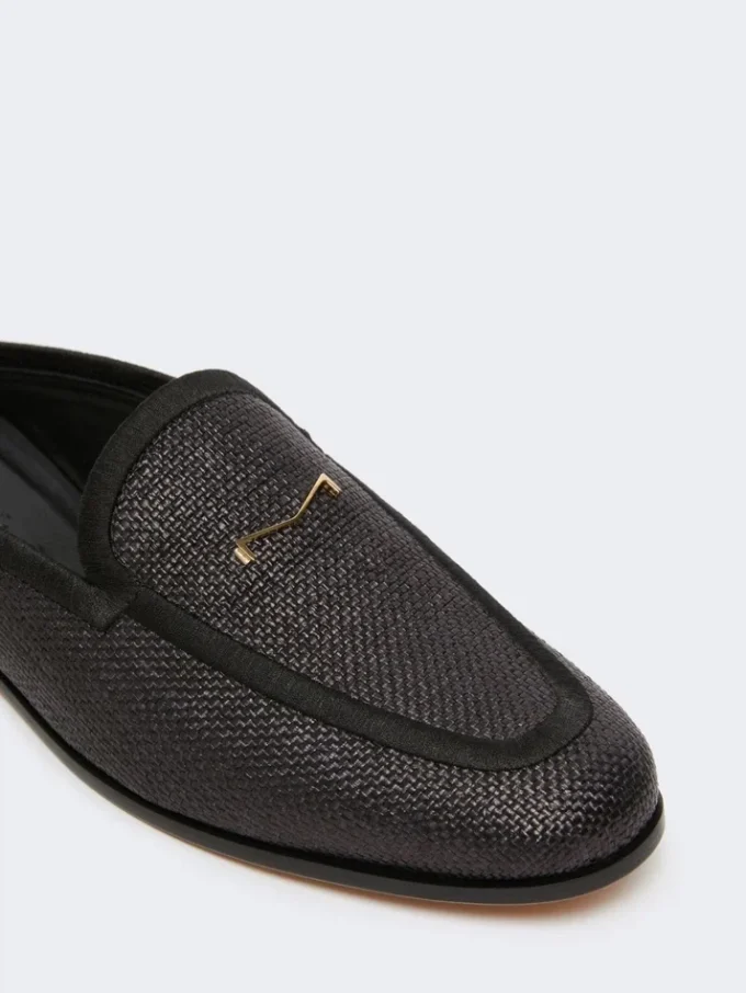 Mules in tela effetto rafia, nero