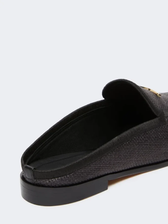 Mules in tela effetto rafia, nero