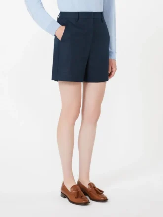 Pantaloncini in lino a trama intrecciata, blu notte