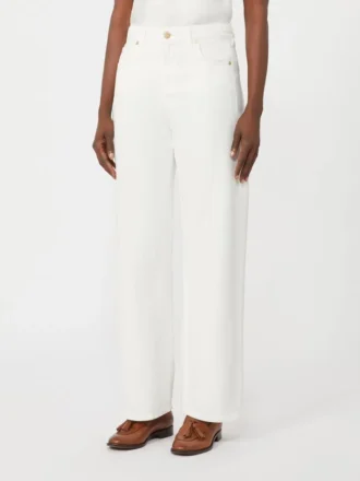 Pantaloni a 5 tasche in cotone e lino, bianchi Pantaloni a 5 tasche in cotone e lino, bianchi