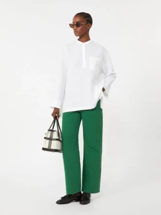 Pantaloni a 5 tasche in cotone e lino, verde Pantaloni a 5 tasche in cotone e lino, verde