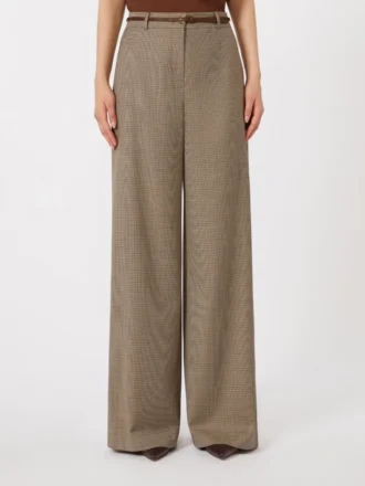Pantaloni a gamba larga in lana fantasia, color caramello