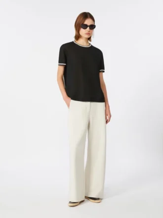 Pantaloni dritti in jersey scuba, beige Pantaloni dritti in jersey scuba, beige