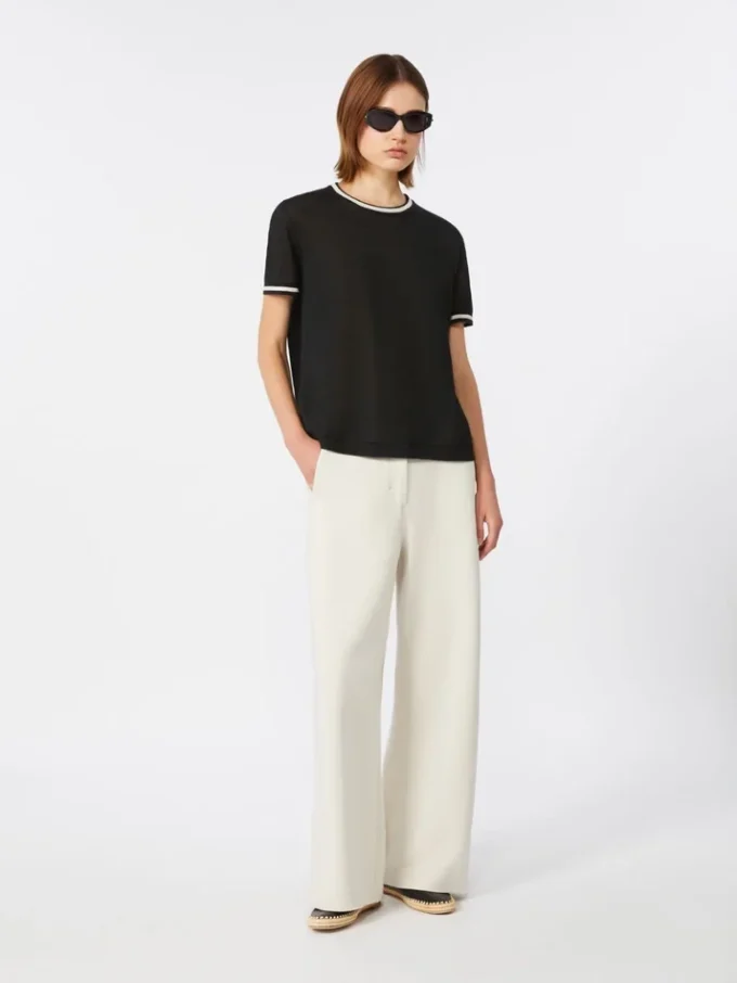 Pantaloni dritti in jersey scuba, beige Pantaloni dritti in jersey scuba, beige