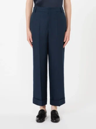 Pantaloni dritti in lino a trama intrecciata, blu notte Pantaloni dritti in lino a trama intrecciata, blu notte