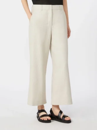 Pantaloni in cotone e lino elasticizzati, avorio