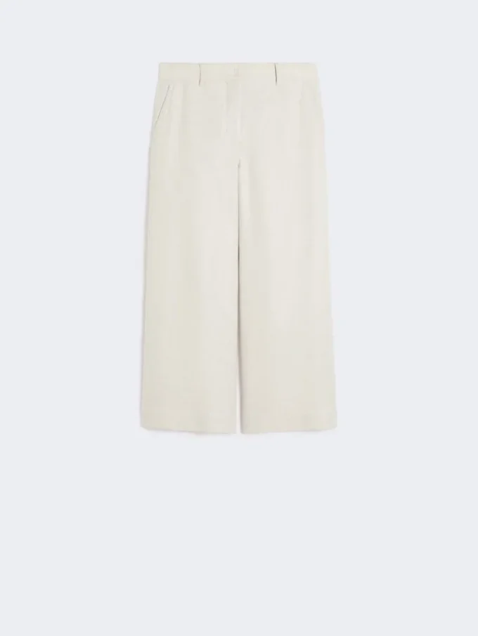 Pantaloni in cotone e lino elasticizzati, avorio Pantaloni in cotone e lino elasticizzati, avorio