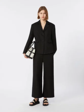 Pantaloni in cotone e lino elasticizzati, neri