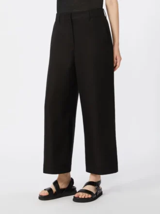 Pantaloni in cotone e lino elasticizzati, neri