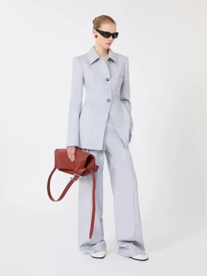 Giacca camicia aderente in gabardine, grigio medio
