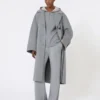 Cardigan con cappuccio in lana e cashmere, grigio medio Cardigan con cappuccio in lana e cashmere, grigio medio