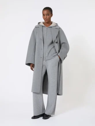 Cardigan con cappuccio in lana e cashmere, grigio medio