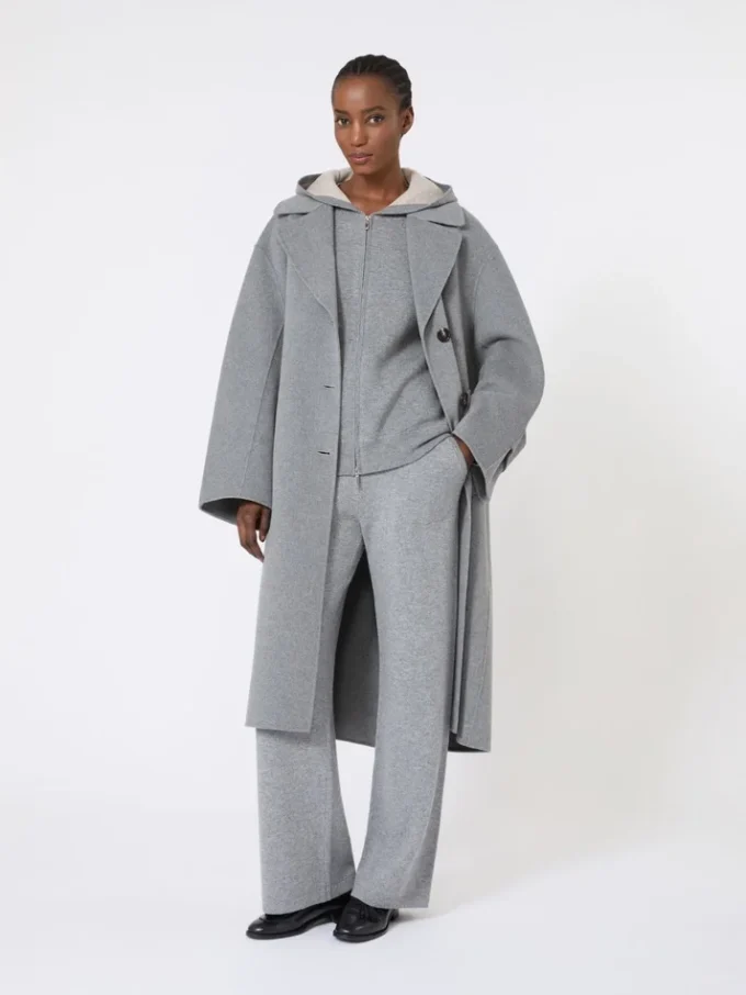 Cardigan con cappuccio in lana e cashmere, grigio medio Cardigan con cappuccio in lana e cashmere, grigio medio