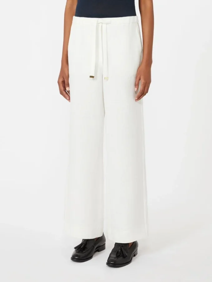 Pantaloni in lino a trama intrecciata, bianchi Pantaloni in lino a trama intrecciata, bianchi